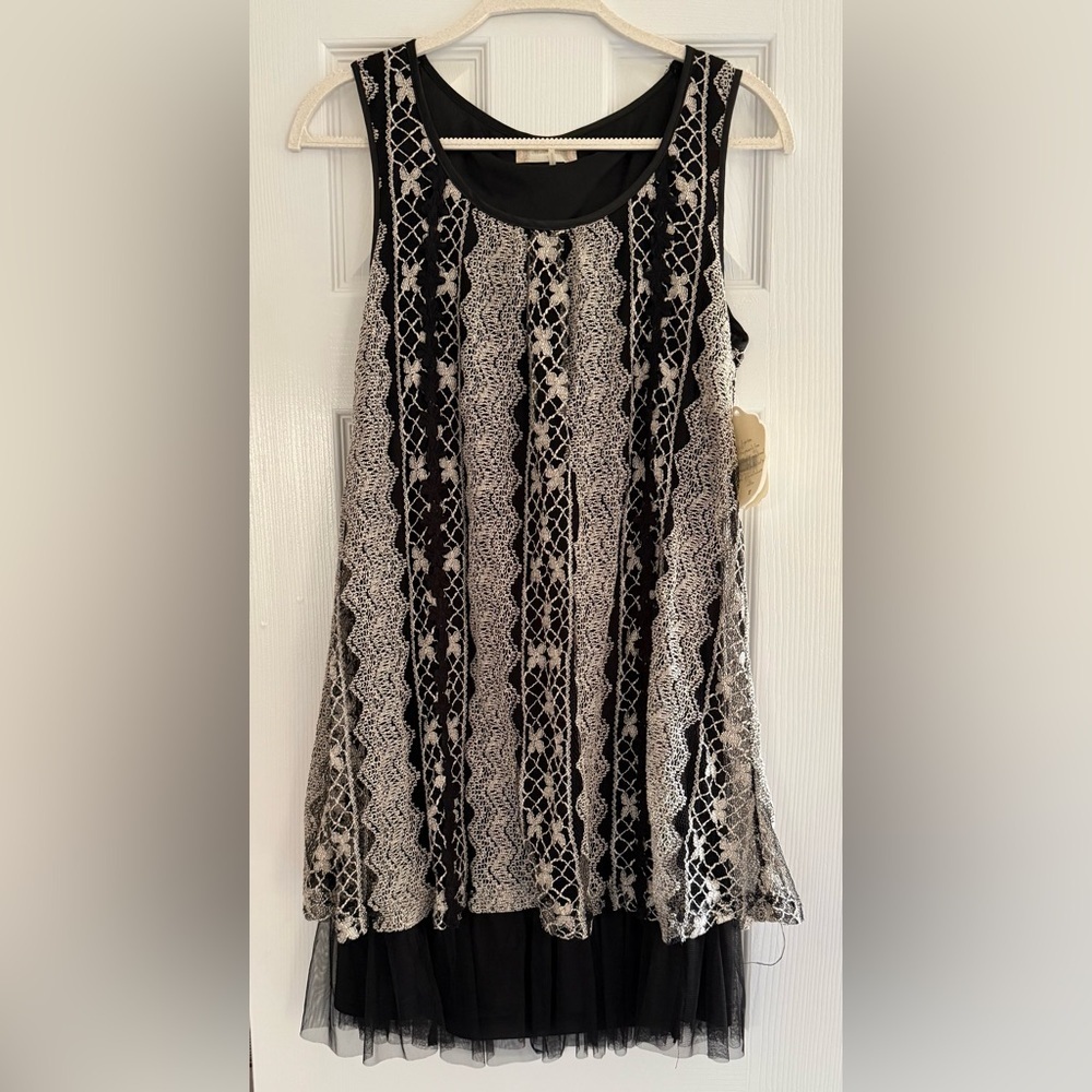 Altar'd State Black and Cream Lace A-Line Skirt